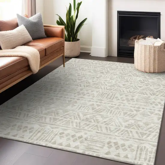 Ivory And Beige Southwestern Washable Indoor Outdoor Area Rug Photo 9