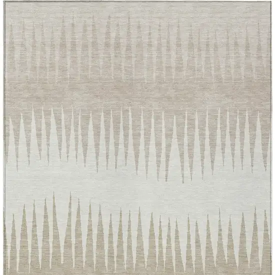 Ivory And Beige Striped Washable Indoor Outdoor Area Rug Photo 6