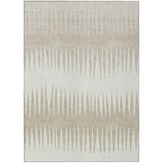 Ivory And Beige Striped Washable Indoor Outdoor Area Rug Photo 2