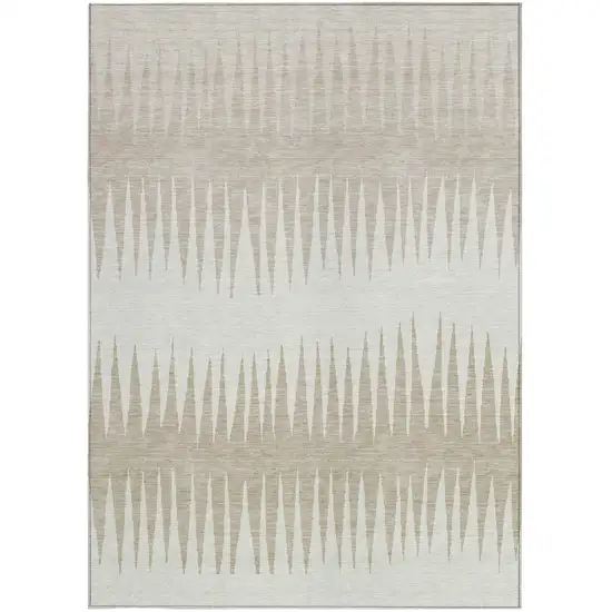 Ivory And Beige Striped Washable Indoor Outdoor Area Rug Photo 7