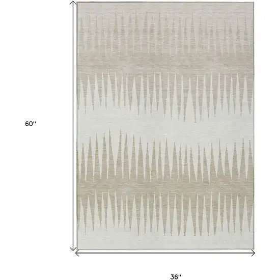 Ivory And Beige Striped Washable Indoor Outdoor Area Rug Photo 3