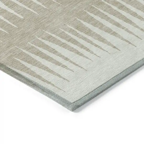 Ivory And Beige Striped Washable Indoor Outdoor Area Rug Photo 5