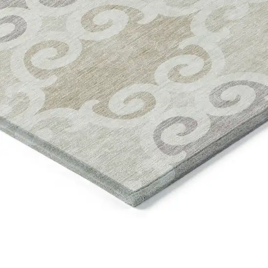 Ivory And Beige Trellis Washable Indoor Outdoor Area Rug Photo 5