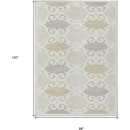 Ivory And Beige Trellis Washable Indoor Outdoor Area Rug Photo 3