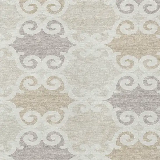 Ivory And Beige Trellis Washable Indoor Outdoor Area Rug Photo 6