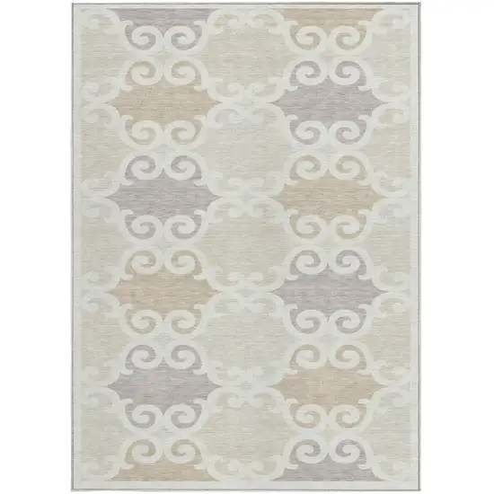 Ivory And Beige Trellis Washable Indoor Outdoor Area Rug Photo 7