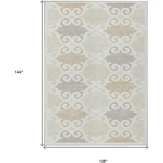 Ivory And Beige Trellis Washable Indoor Outdoor Area Rug Photo 3