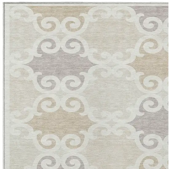Ivory And Beige Trellis Washable Indoor Outdoor Area Rug Photo 6