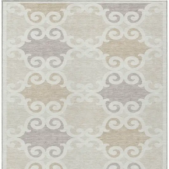 Ivory And Beige Trellis Washable Indoor Outdoor Area Rug Photo 7