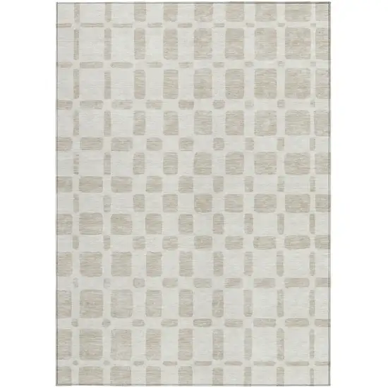 Ivory And Brown Geometric Washable Indoor Outdoor Area Rug Photo 6