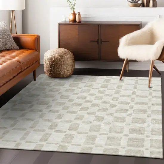Ivory And Brown Geometric Washable Indoor Outdoor Area Rug Photo 8
