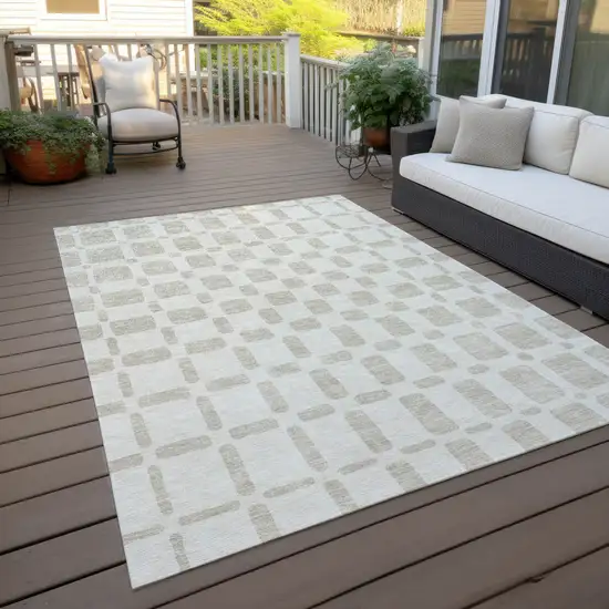 Ivory And Brown Geometric Washable Indoor Outdoor Area Rug Photo 7