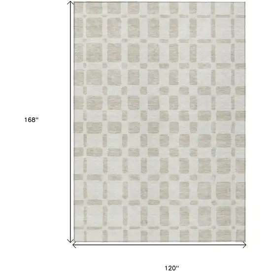 Ivory And Brown Geometric Washable Indoor Outdoor Area Rug Photo 3