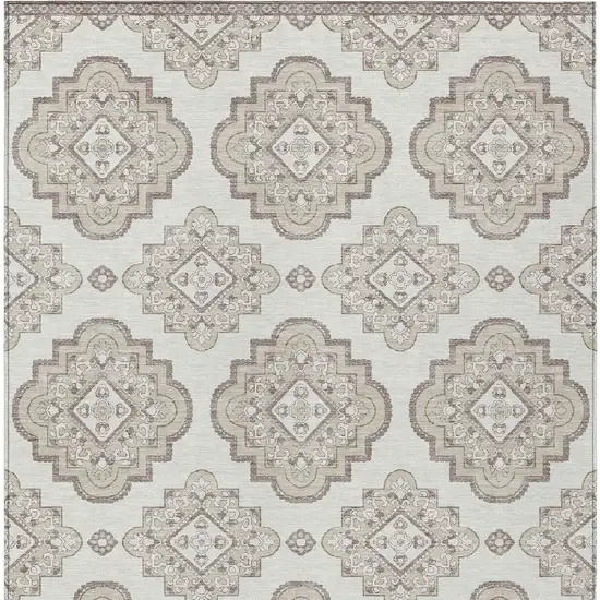 Ivory And Brown Medallion Washable Indoor Outdoor Area Rug Photo 6