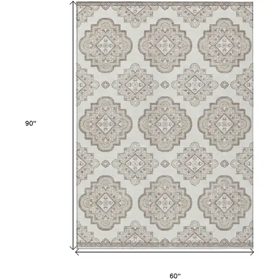 Ivory And Brown Medallion Washable Indoor Outdoor Area Rug Photo 3