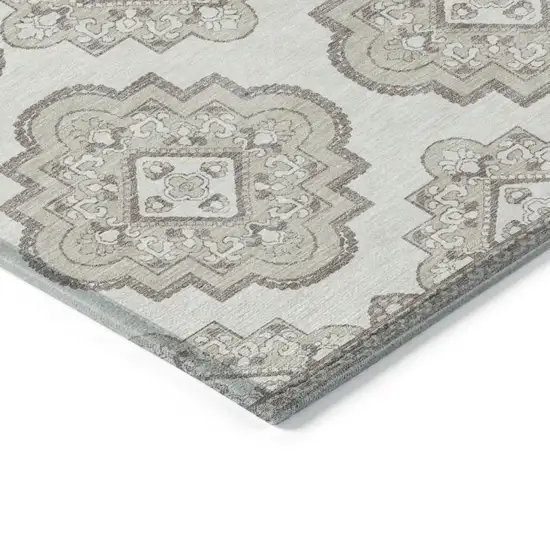 Ivory And Brown Medallion Washable Indoor Outdoor Area Rug Photo 5