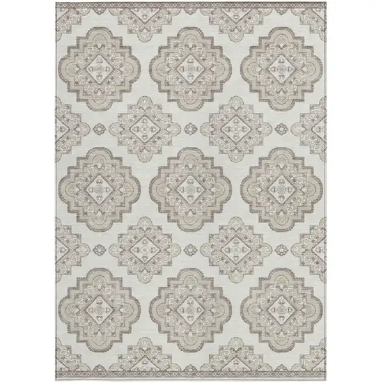Ivory And Brown Medallion Washable Indoor Outdoor Area Rug Photo 7