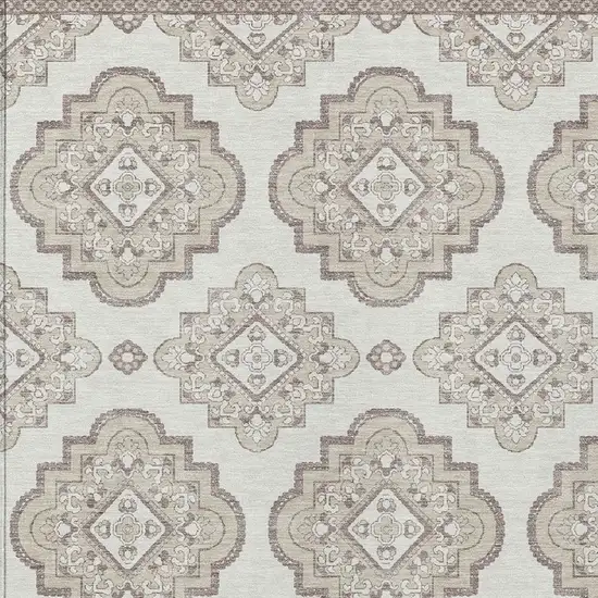 Ivory And Brown Medallion Washable Indoor Outdoor Area Rug Photo 6