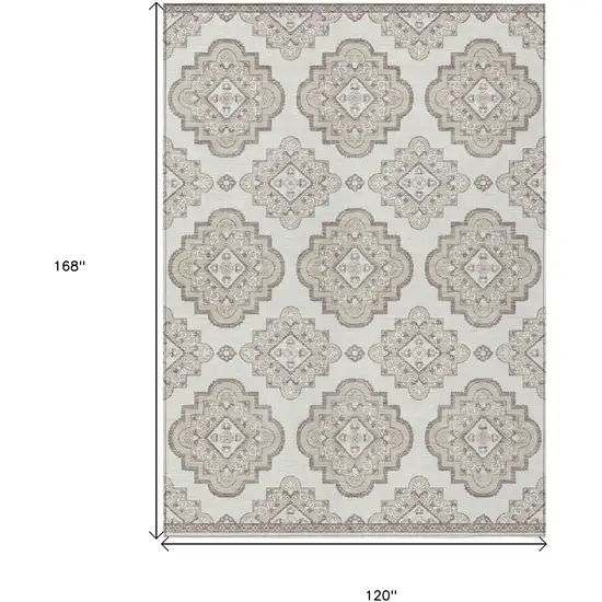 Ivory And Brown Medallion Washable Indoor Outdoor Area Rug Photo 3