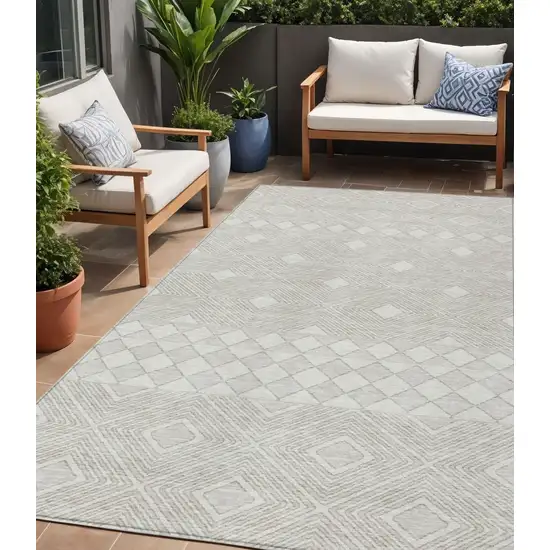 Ivory And Gray Geometric Washable Indoor Outdoor Area Rug Photo 1
