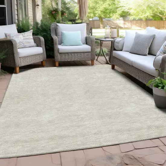 Ivory And Gray Geometric Washable Indoor Outdoor Area Rug Photo 8