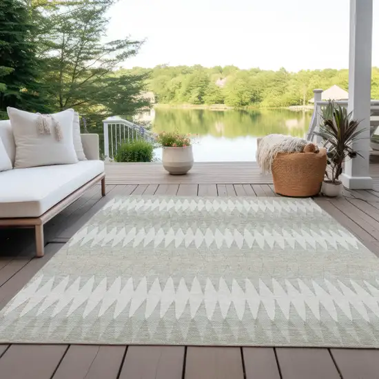 Ivory And Gray Striped Washable Indoor Outdoor Area Rug Photo 9