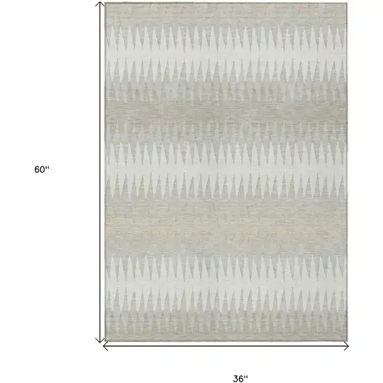 Ivory And Gray Striped Washable Indoor Outdoor Area Rug Photo 3