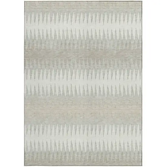Ivory And Gray Striped Washable Indoor Outdoor Area Rug Photo 7