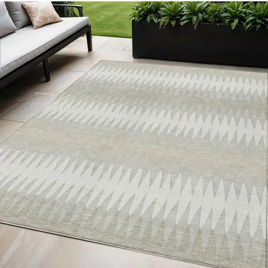 Ivory And Gray Striped Washable Indoor Outdoor Area Rug Photo 1