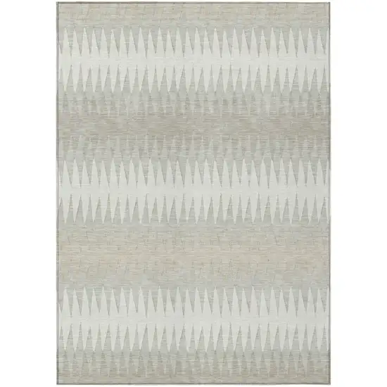 Ivory And Gray Striped Washable Indoor Outdoor Area Rug Photo 2