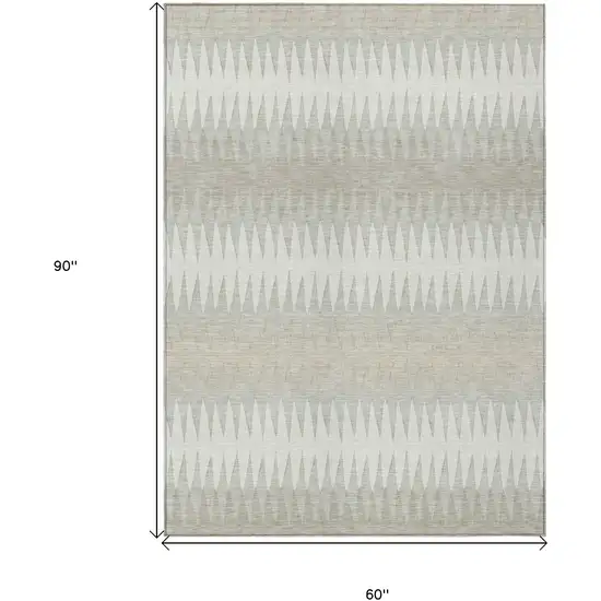 Ivory And Gray Striped Washable Indoor Outdoor Area Rug Photo 3