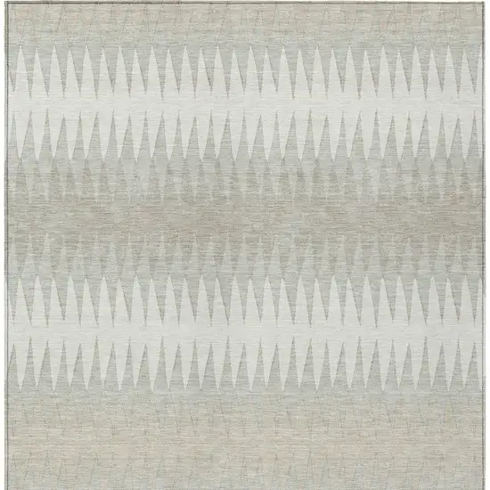 Ivory And Gray Striped Washable Indoor Outdoor Area Rug Photo 7