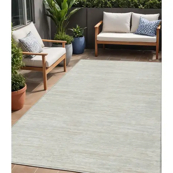 Ivory And Gray Striped Washable Indoor Outdoor Area Rug Photo 1