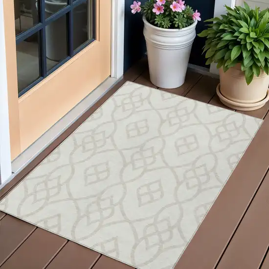 Ivory And Gray Trellis Washable Indoor Outdoor Area Rug Photo 1