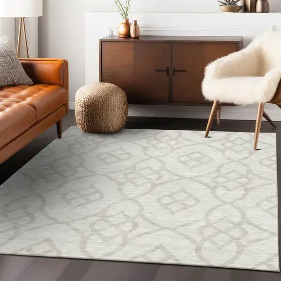 Ivory And Gray Trellis Washable Indoor Outdoor Area Rug Photo 9
