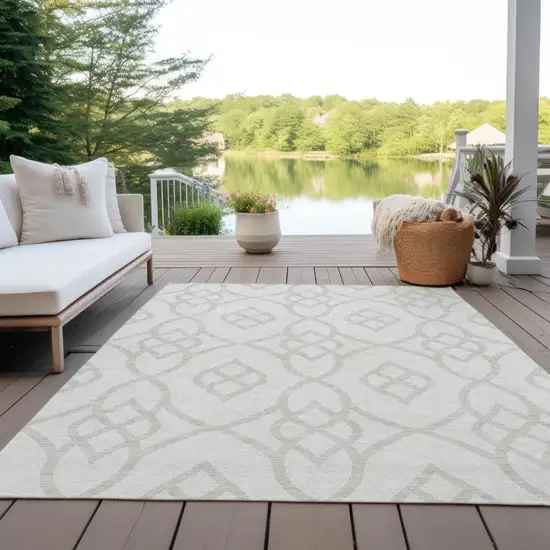 Ivory And Gray Trellis Washable Indoor Outdoor Area Rug Photo 8