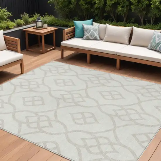 Ivory And Gray Trellis Washable Indoor Outdoor Area Rug Photo 1