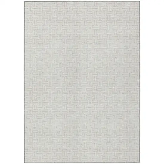 Ivory And Silver Geometric Washable Indoor Outdoor Area Rug Photo 2