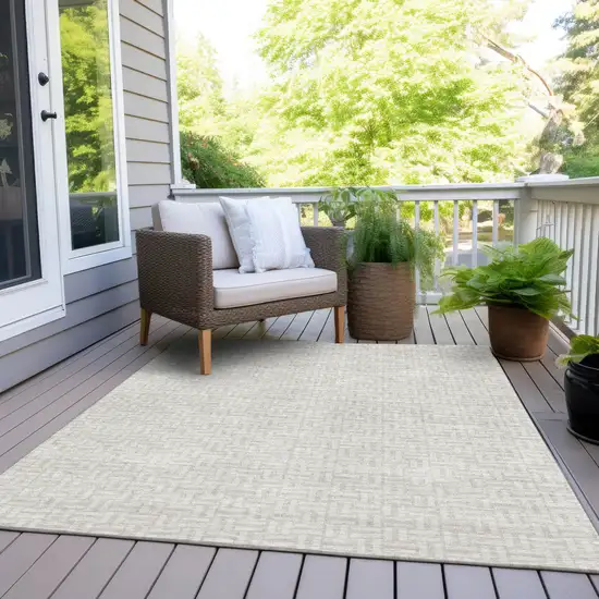 Ivory And Silver Geometric Washable Indoor Outdoor Area Rug Photo 8