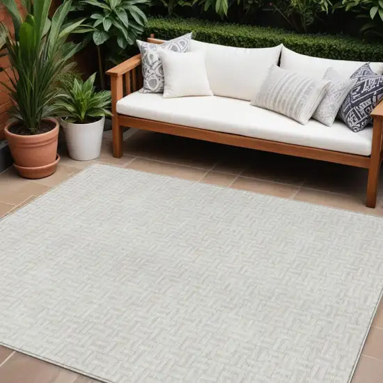 Ivory And Silver Geometric Washable Indoor Outdoor Area Rug Photo 1