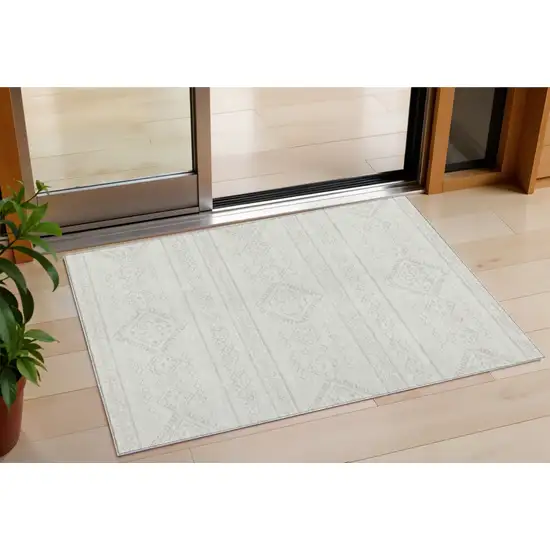 Ivory And Silver Southwestern Washable Indoor Outdoor Area Rug Photo 1