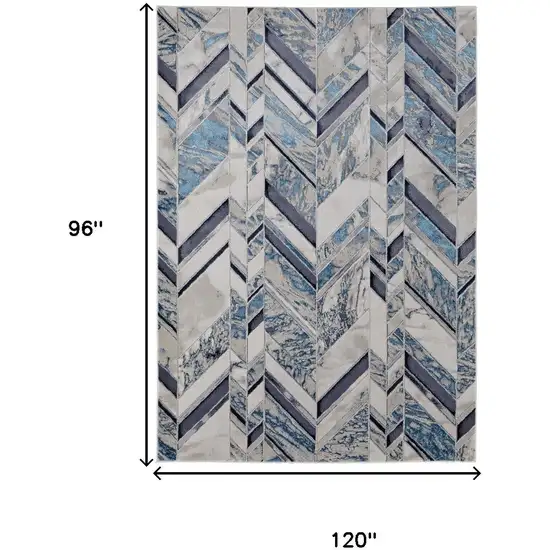 Ivory Blue And Gray Chevron Power Loom Distressed Area Rug Photo 7