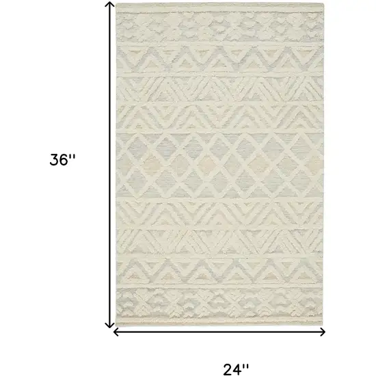 Ivory Blue And Tan Wool Geometric Tufted Handmade Stain Resistant Area Rug Photo 7