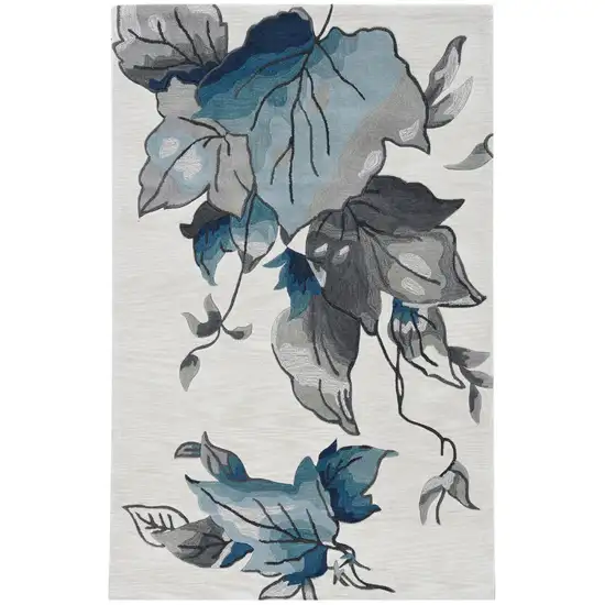 Ivory Blue Oversized Leaves Area Rug Photo 1