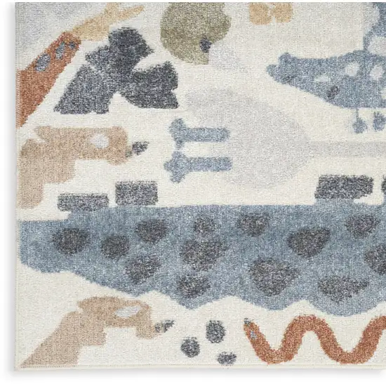 5' X 7' Ivory Blue and Gray Animal Print Washable Area Rug Photo 9