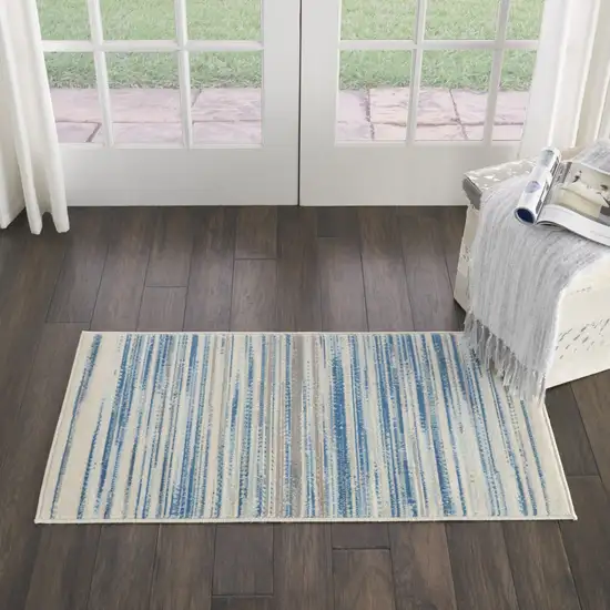 Ivory Blue and Gray Striped Area Rug Photo 9