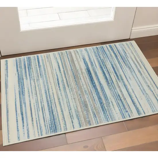 Ivory Blue and Gray Striped Area Rug Photo 1