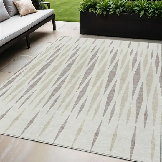 Ivory Brown And Beige Geometric Washable Indoor Outdoor Area Rug Photo 1