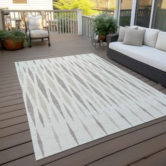 Ivory Brown And Beige Geometric Washable Indoor Outdoor Area Rug Photo 5