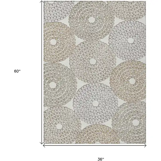 Ivory Brown And Gray Geometric Washable Indoor Outdoor Area Rug Photo 3
